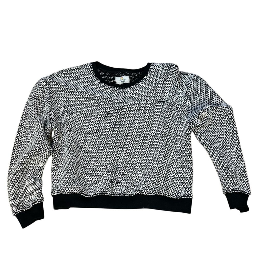 Marine Layer Cropped Black & White Textured Crew Neck Sweater Women’s Medium